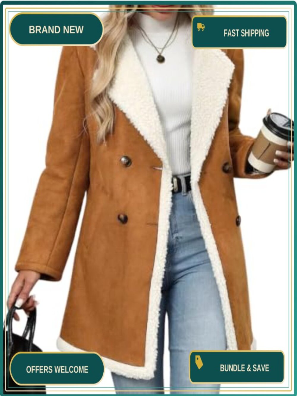 Faux Suede Peacoat with Sherpa Fleece Lining